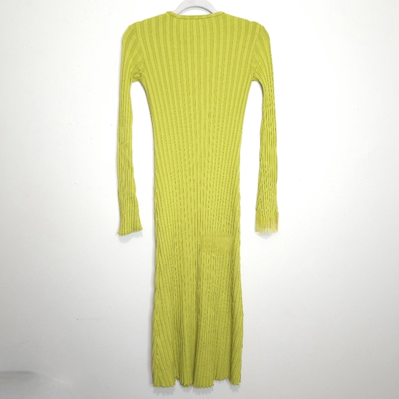 Simon Miller Size XS Stretch Ribbed Knit Long Sleeve Midi Dress Chartreuse Lime - Picture 3 of 8